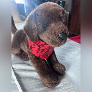 The Black Dog Brown Lab Plush Toy with Red Bandana Adorable Vintage - Rare